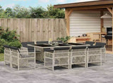 11 Piece Garden Dining Set with Cushions Light Grey Poly Rattan 3210851