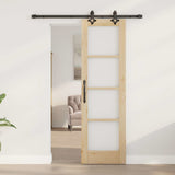 Sliding Door Natural 61 x 198.5 cm Solid Pine Wood and Glass 3332265