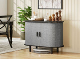 Tambour Sideboard with Fluted Sliding Doors, Modern Kitchen Cupboard with Storage Shelves and Wooden T3398P424866