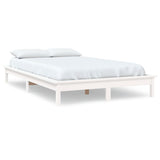 Bed Frame White Solid Pine Wood Double Durable Bed Frame 820587