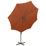 ZNTS Cantilever Garden Parasol with Pole and LED Lights Terracotta 300 cm 312343