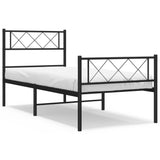Metal Bed Frame without Mattress with Footboard Black 75x190cm 372285
