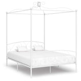 284473 Canopy Bed Frame without Mattress White Metal 180x200 cm Super King
