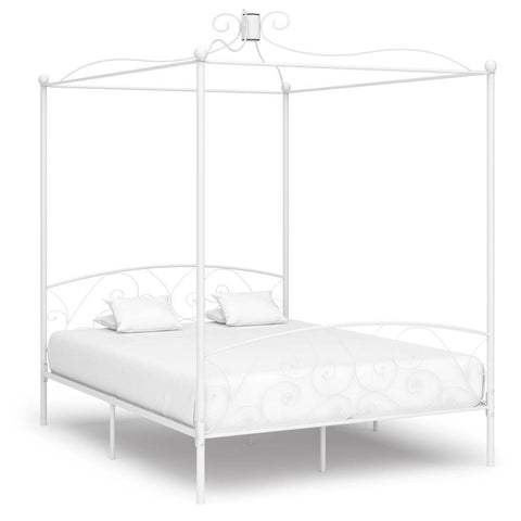 284473 Canopy Bed Frame without Mattress White Metal 180x200 cm Super King