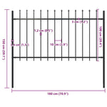 Garden Fence with Spear Top Steel 181x100 cm Black 144925