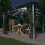 ZNTS Gazebo with Curtain&LED String Lights 3x3 m Anthracite Aluminium 3070333