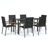 7 Piece Garden Dining Set Black Textilene and Steel 3187044