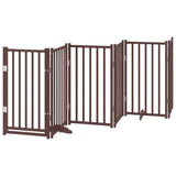 Dog Gate with Door Foldable 9 Panels Brown 450 cm Poplar Wood 3155718