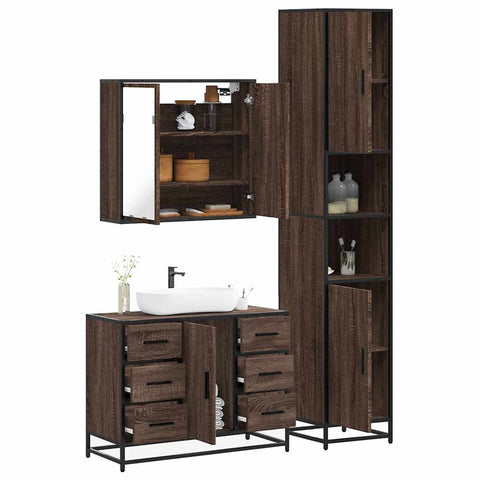 ZNTS 3 Piece Bathroom Furniture Set Brown Oak Engineered Wood 3301084