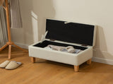 30L Linen Storage Ottoman Padded Footstool with Rubberwood Legs for Storage Box, Bed End, Shoe T3398P423865