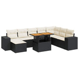 9 Piece Garden Sofa Set with Cushions Black Poly Rattan Acacia 3327409