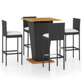 5 Piece Garden Bar Set with Cushions Poly Rattan Black 3095453