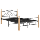 Bed Frame Black and Natural Oak Powder-coated metal, Oak wood 324941