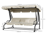 Three-Person garden Swing Chair, with Adjustable Canopy - Cream White T3398P318760