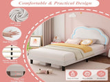 3ft Single Upholstered Bed with LED Adjustable Cute Cloud Headboard, Soft Velvet Bed Frame with N652P241968W
