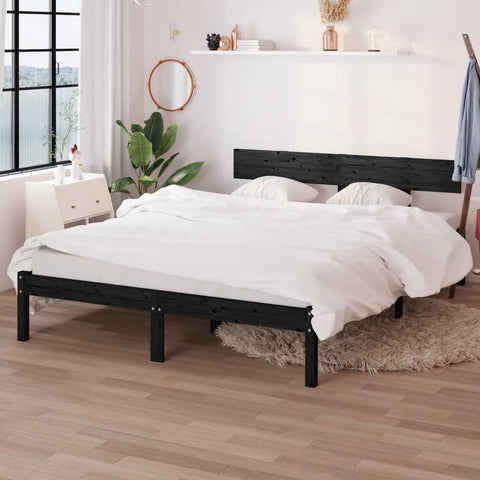 Bed Frame without Mattress Black Solid Wood 160x200 cm 810161