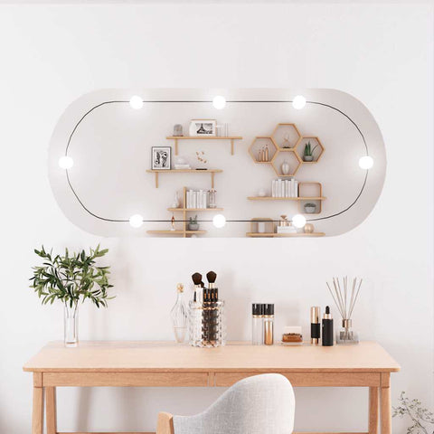 Wall Mirror with LED Lights 45x100 cm Glass Oval 3189164