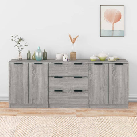 3 Piece Sideboards Grey Sonama Engineered Wood 3115786