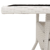 Garden Table with Glass Top White 80x80x75 cm Poly Rattan 368132