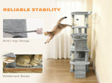 170 cm Large Cat Tree, Cat Tower with 7 Scratching Posts, 2 Condos, Hammock, Light Grey T3398P425281