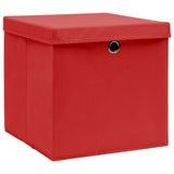 Storage Box Set of 10 Red Non-woven fabric 288364