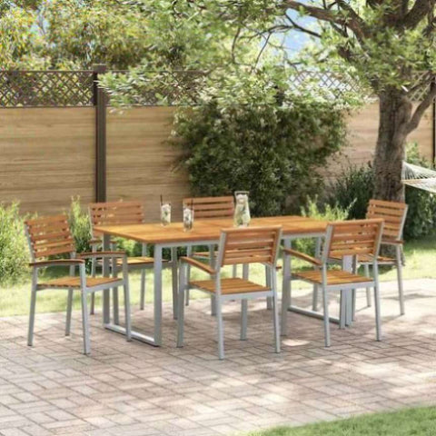 Garden Dining Set 7 pcs Grey and brown Solid acacia wood 3284348