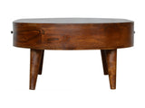 Solid Wood Chestnut Rounded Coffee Table, 2 Drawers, Dark Brown B2743P403121