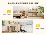 Dog Crate Furniture on Wheels, Dog Cage with 2 Drawers, Sliding Door, for Medium Large Dogs, Oak T3398P425266