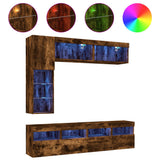 7 Piece TV Wall Cabinet Set with LED Lights Smoked Oak 3216761