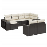 ZNTS 10 Piece Garden Sofa Set with Cushions Black Poly Rattan 3228896