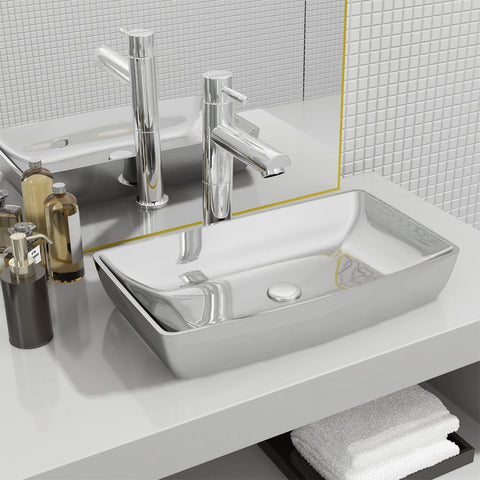 Wash Basin 71x38x13.5 cm Ceramic Silver 143479