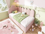Upholstered Daybed with Pull-Out Bed, Crown-shaped Trundle Bed, 3FT Single Sofa Bed 90 x 190 cm, N601P431271P