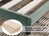 Double Bed Velvet Dark Green 4FT6 Upholstered Bed with Winged Headboard, Wood Slat Support WF284398AAA