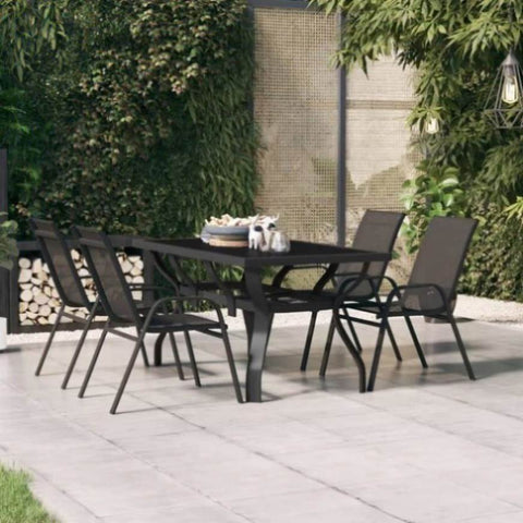 Garden Table Black 140x70x70 cm Steel and Glass 318768