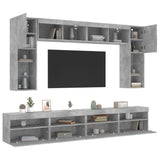 8 Piece TV Wall Cabinet Set with LED Lights Concrete Grey 3216767