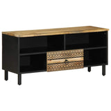 ZNTS TV Cabinet Black 100x33.5x46 cm Solid Rough Wood Mango 4018644