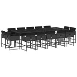 15 Piece Garden Dining Set with Cushions Black Poly Rattan 3211411