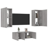 ZNTS 4 Piece TV Wall Units with LED Grey Sonoma Engineered Wood 3216823