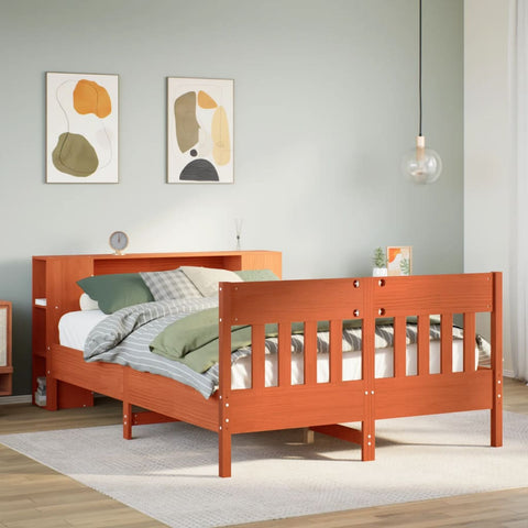 ZNTS Bookcase Bed without Mattress Wax Brown 140x190cm Solid Wood Pine 3323190