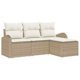 Sofa Set with Cushion 4 pcs Beige and White Poly Rattan 3354660