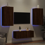4 Piece TV Wall Units with LED Brown Oak Engineered Wood 3216824