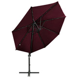 ZNTS Cantilever Garden Parasol with Pole and LED Lights Bordeaux Red 300cm 312334