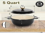 Cast iron 5QT cooking pot - Pure black - includes two silicone gloves - Enamel pot 84744253