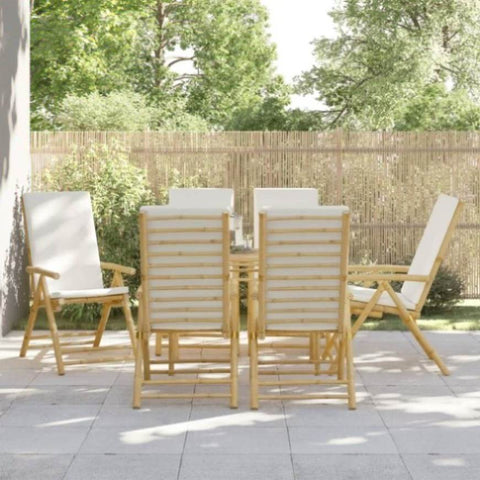 6 Piece Folding Reclining Chairs with Cream White Cushions Bamboo 3208928
