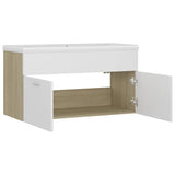 Sink Cabinet with Built-in Basin White and Sonoma Oak Engineered Wood 3070843