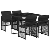 5 Piece Garden Dining Set with Cushions Black Poly Rattan 3210715