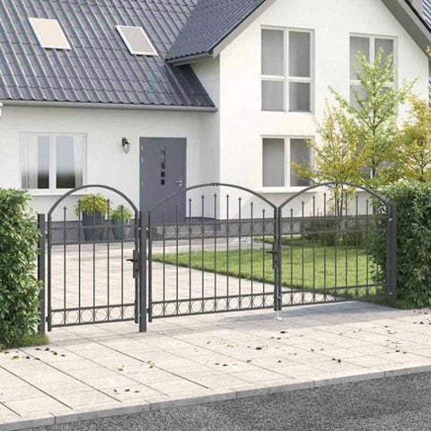 Garden Fence Gate with Arched Top Grey 4 x 1.25 m Steel 42008954