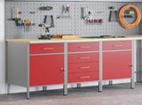Work Cabinet with Drawer 3 pcs Red and Grey 150 x 55 x 85 cm 3321371