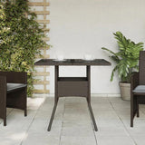 Garden Table with Glass Top Brown 80x80x75 cm Poly Rattan 365524
