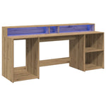 Desk with LED Lights Artisian Oak 200x55x91 cm Engineered Wood 3309446